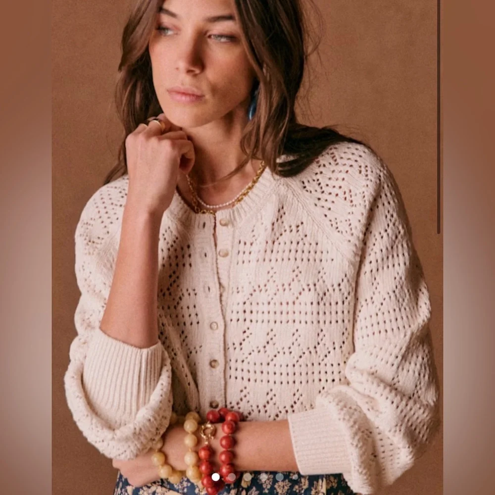 Sézane Capucine White Eyelet Knit Cardigan Sweater Small - Picture 1 of 8